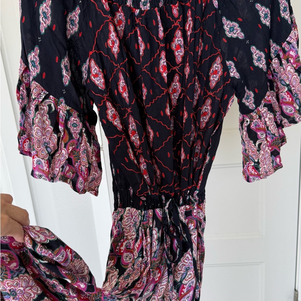 Bohemian Navy Blue Purple, Pink and Red Patterned Jumpsuit by Raga/Anthropologie